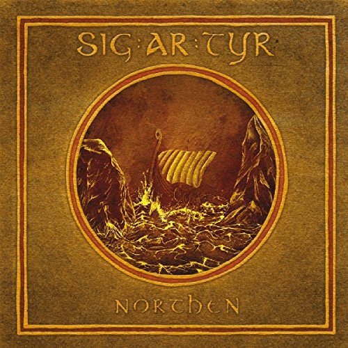 CD cover: Viking ship sailing between rocky cliffs in stormy seas.