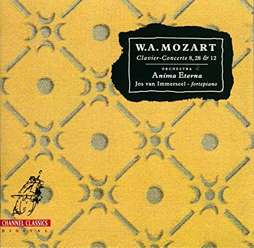 CD cover for Mozart piano concertos 8 and 28, yellow background.
