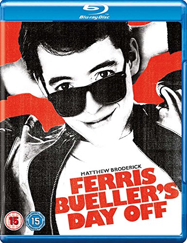 Blu-ray cover art featuring a black and white portrait of Ferris Bueller wearing sunglasses.