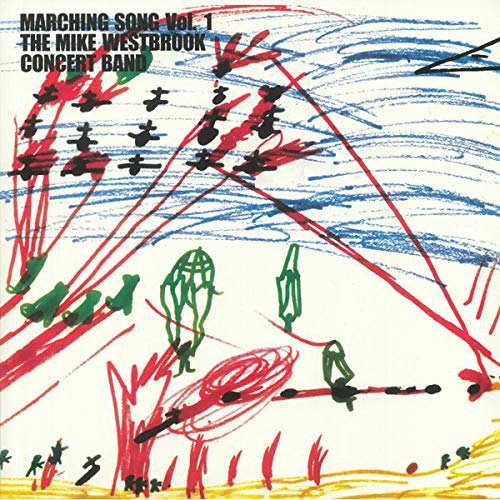 Vinyl record cover: abstract colorful illustration of marching band elements.