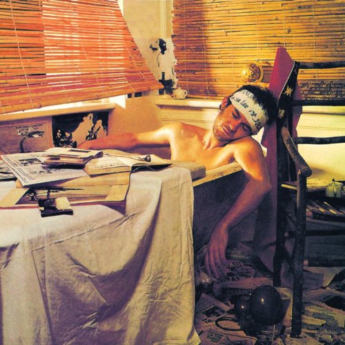 Album cover: man with a headband reclines in a bathtub.