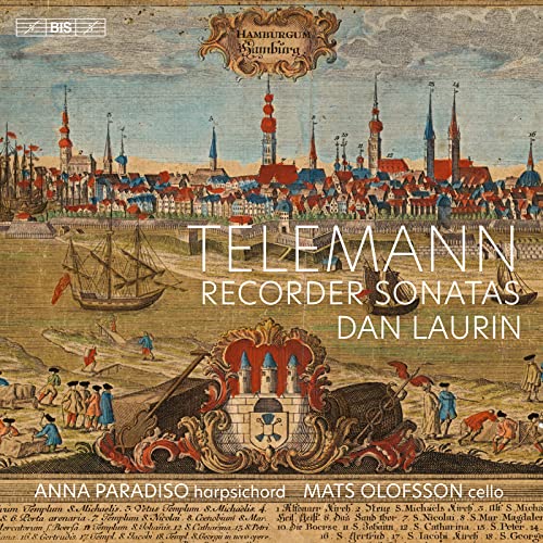 CD cover featuring a vintage city landscape and the name "Telemann.