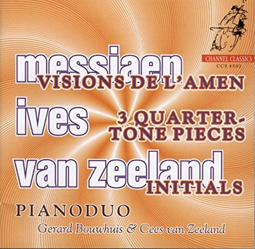 CD cover for Pianoduo featuring composers Messiaen, Ives, and Van Zeeland.