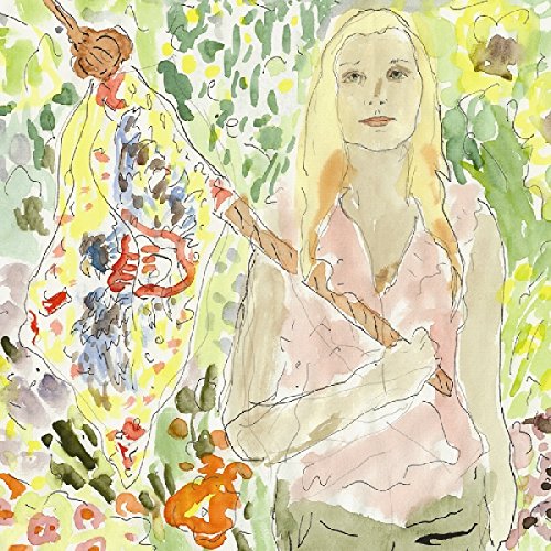 Watercolor portrait of a blonde woman with abstract floral elements.