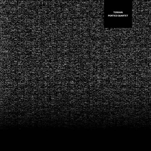 CD cover for Portico Quartet’s “Terrain” with textured black and white design.