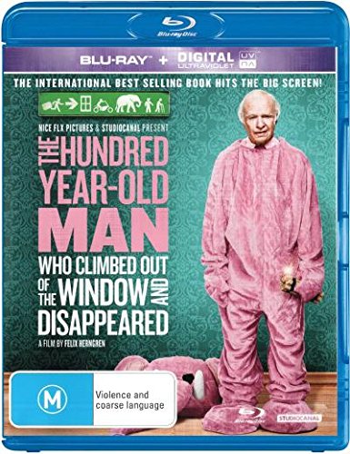 Blu-ray cover for "The Hundred-Year-Old Man Who Climbed Out Of The Window.