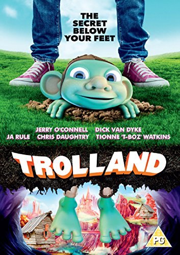 DVD cover for "Trolland" featuring a cartoon troll and landscape.