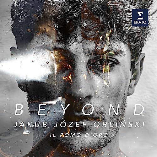 Jakub Józef Orliński album cover, distorted portrait with golden accents.