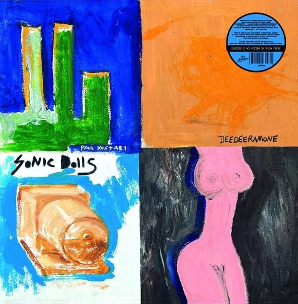 Vinyl album cover with abstract paintings of figures and objects.