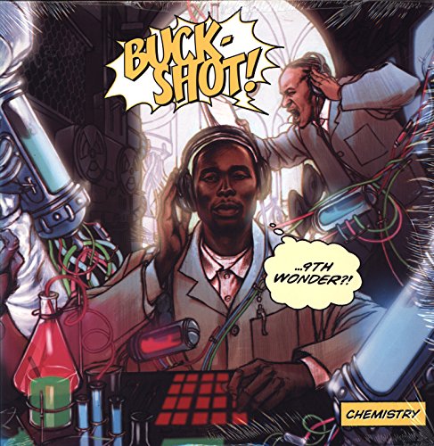Vinyl album cover featuring two Black men in a laboratory setting.