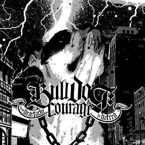 Black and white CD cover featuring a bulldog with chains and city buildings.