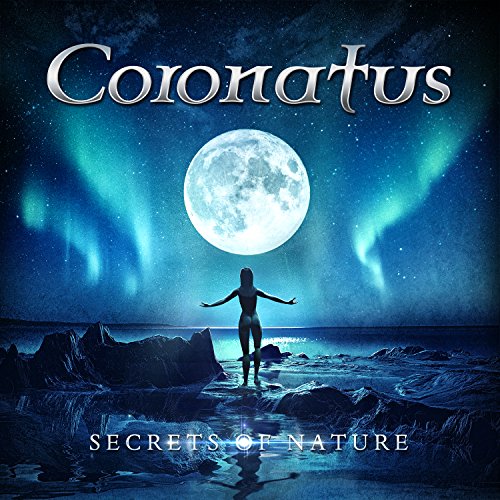 CD cover: moonlit seascape with figure, aurora borealis, text "Coronatus, Secrets of Nature".