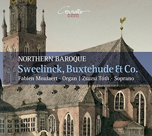 CD cover featuring a painted church tower and Baroque music composers’ names.
