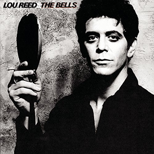 Lou Reed album cover, black and white portrait with a hand mirror.