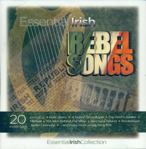 CD cover for “Essential Irish Rebel Songs” with harp and text.