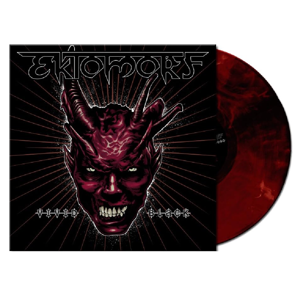 Ektomorf album cover with a demonic face and marbled black/red vinyl.