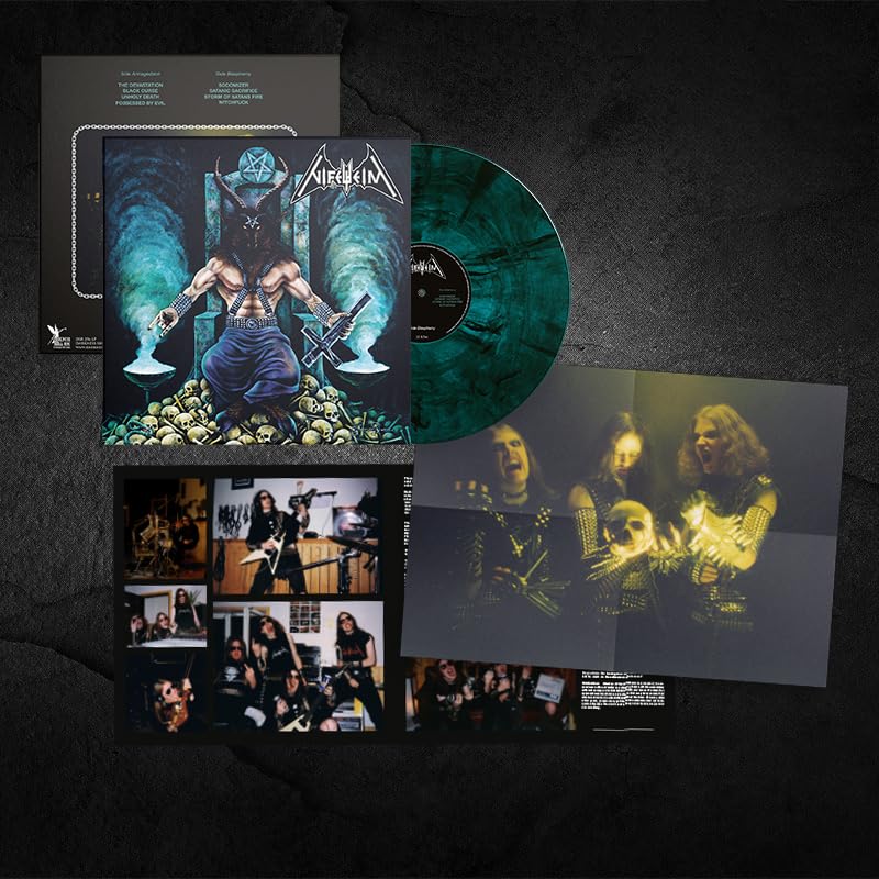 Nifelheim vinyl record with album art of a figure amidst skulls.