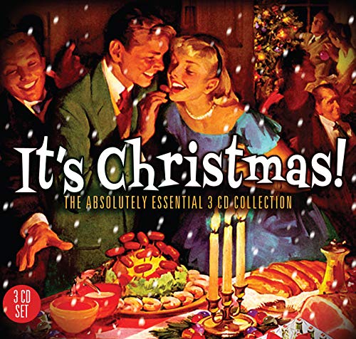 Vintage-style Christmas album cover with a festive dinner scene and falling snow.