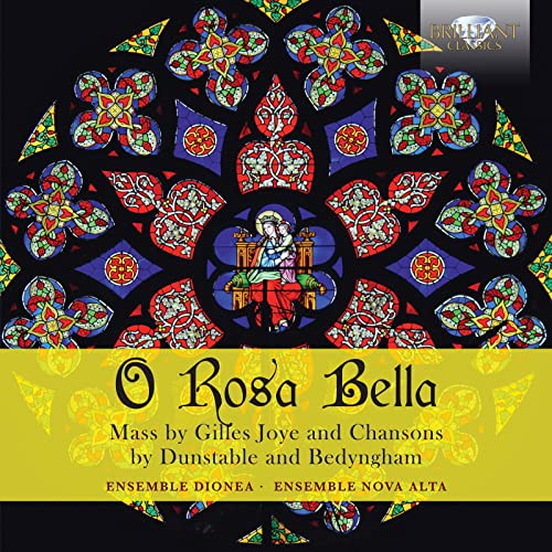 CD cover featuring a stained-glass rose window and text “O Rosa Bella”.