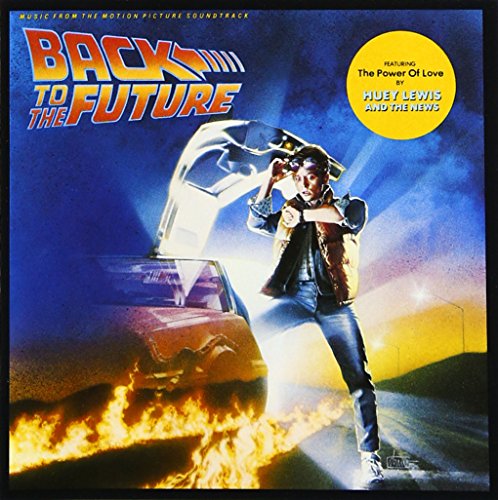 Back to the Future soundtrack CD cover with a DeLorean and Marty McFly.