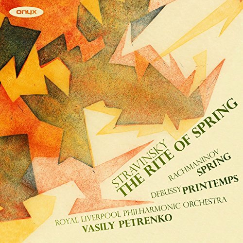 CD cover with abstract orange and yellow shapes, text: Stravinsky, Rachmaninov.