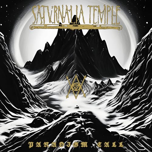 Dark mountain landscape with glowing symbol and album title “Saturnalia Temple”.
