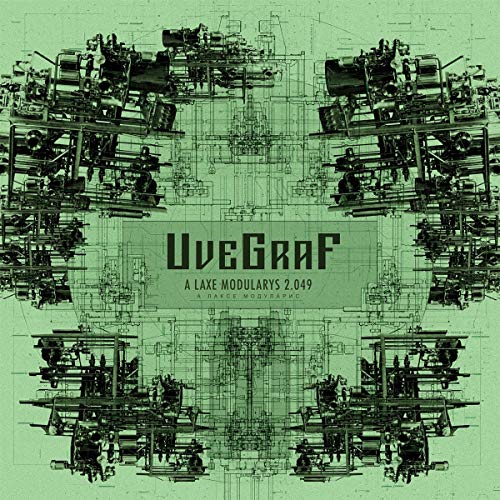 Album cover for Uvegraf - Laxe Modularys 2049, green and geometric.