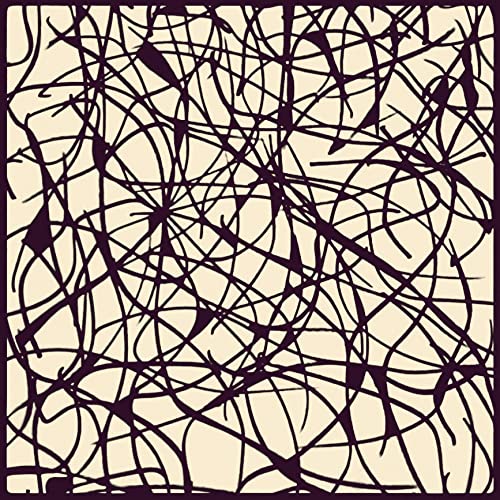 Abstract dark purple tangled lines on a cream background.