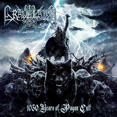 CD cover: warrior with wolves against a stormy, mountainous backdrop.