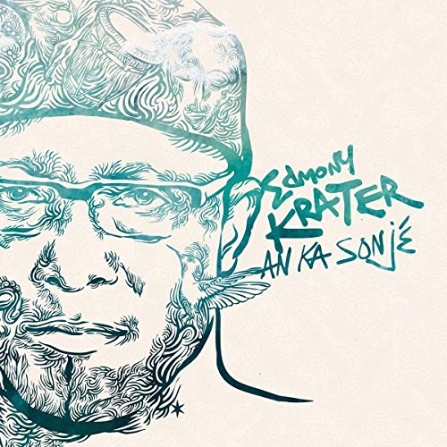 CD cover with teal line art portrait of a man wearing glasses.