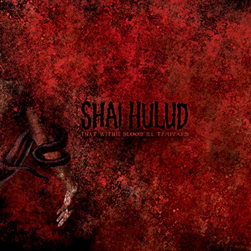 Red album cover with band name "Shai Hulud" and abstract, dark imagery.