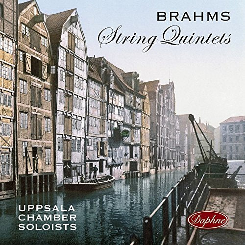 CD cover: canal scene with historic buildings, text “Brahms String Quintets”.