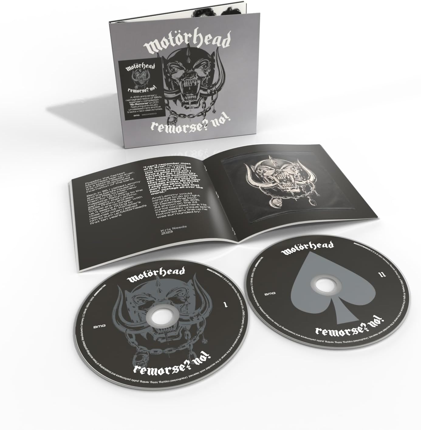 Motörhead Remorse? No! CD set with case, open booklet, and two printed discs.