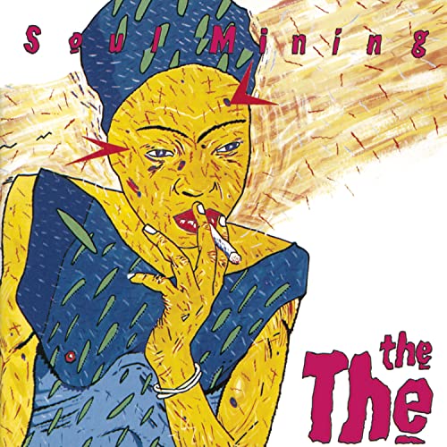 Stylized illustration of a yellow-skinned person smoking, titled Soul Mining by The The.