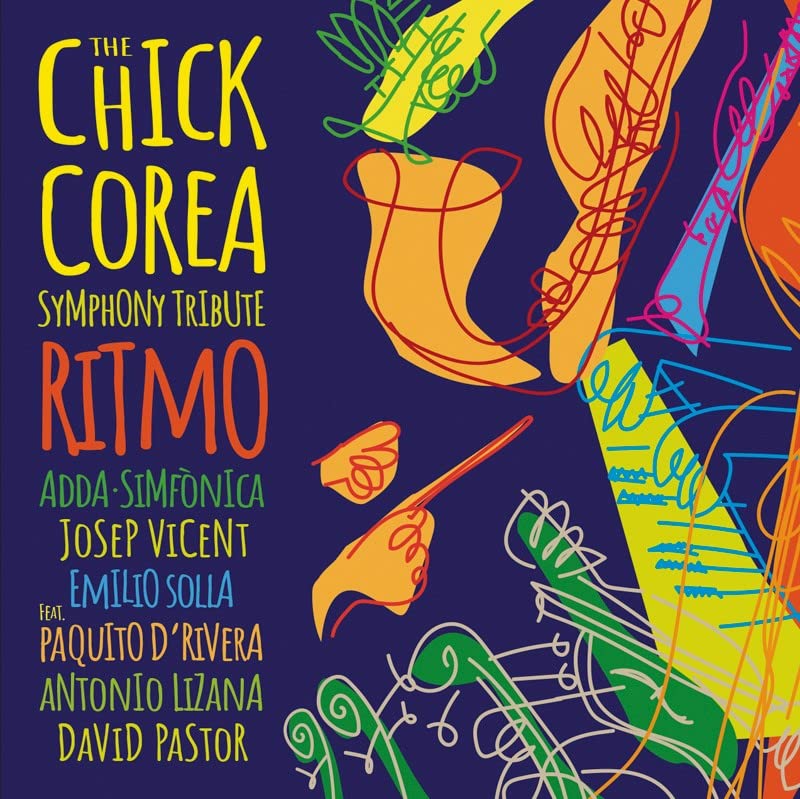 CD cover for “The Chick Corea Symphony Tribute” with abstract art.