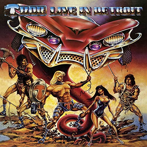 Album cover for Thor's "Live in Detroit 1985" featuring fantasy warriors.