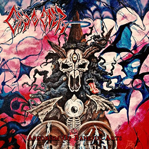 Dark fantasy album cover featuring a horned skull with an eye, bats, and text.