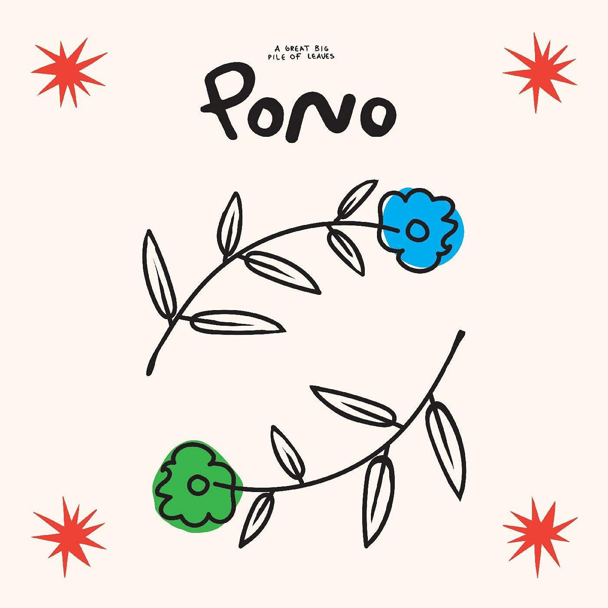 Album cover for “Pono” by Great Big Pile of Leaves, floral line art.