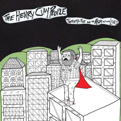 CD cover: black background with white line art of a man and buildings.