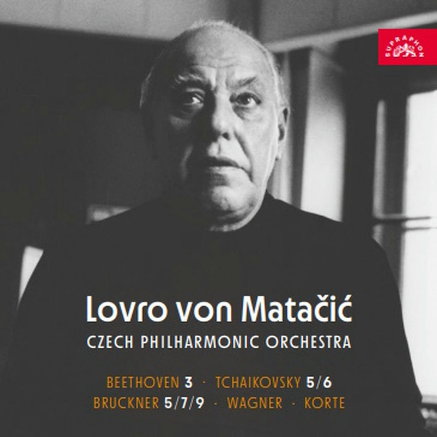 Black and white portrait of conductor Lovro von Matačić on a music album cover.