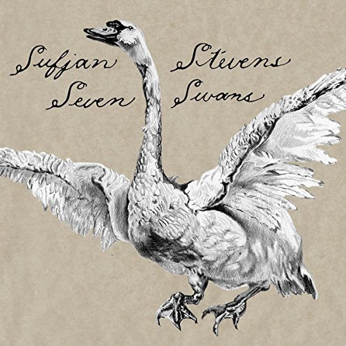 Pencil drawing of a swan with wings spread on a tan background with cursive text.