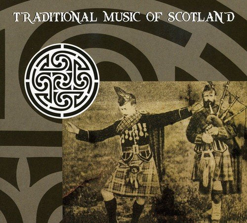 CD cover: "Traditional Music of Scotland" with bagpiper and Celtic design.
