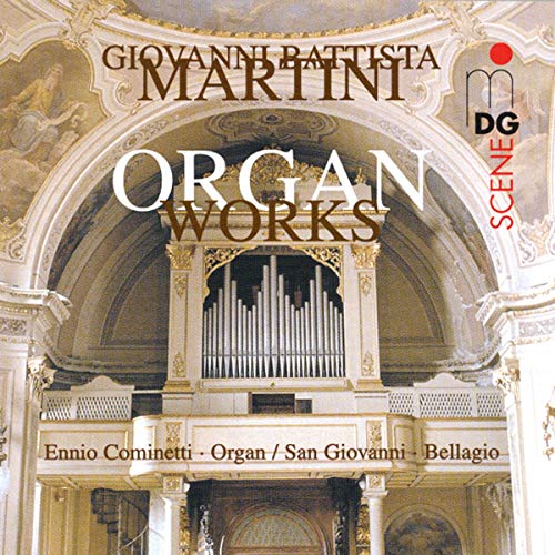 CD cover for Giovanni Battista Martiniās āOrgan Worksā featuring a church organ.