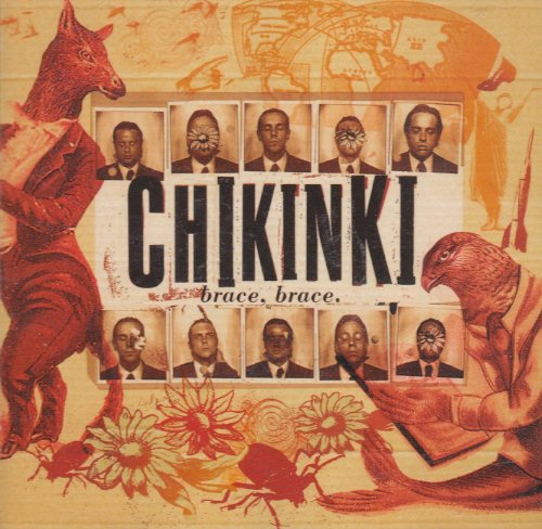 CD cover with collage of faces, animals, and floral elements in orange tones.