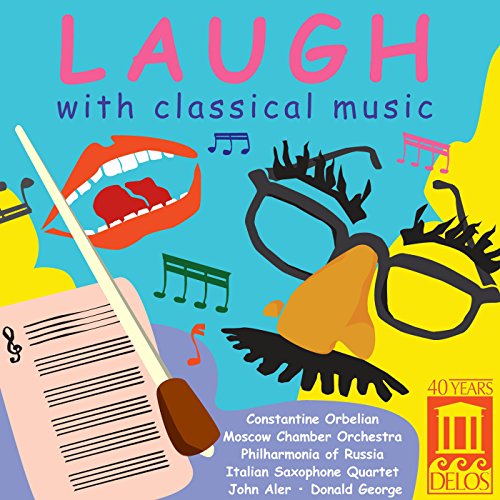 CD cover: "Laugh with Classical Music" featuring cartoon lips and instruments.