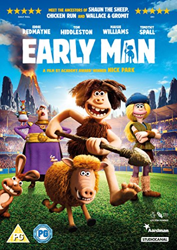 “Early Man” DVD cover featuring clay animation characters and a volcano.