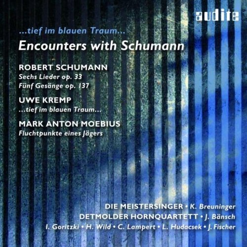 CD cover for "Encounters with Schumann" featuring blue vertical stripes.