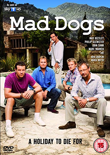 DVD cover for “Mad Dogs” featuring five men by a pool.