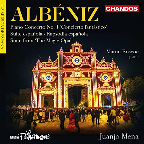 CD cover for Albeniz’s Piano Concerto No. 1, featuring a lit archway.