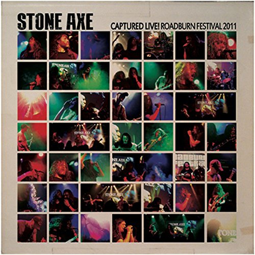 Stone Axe album cover: grid of live performance photos, colorful stage lighting.